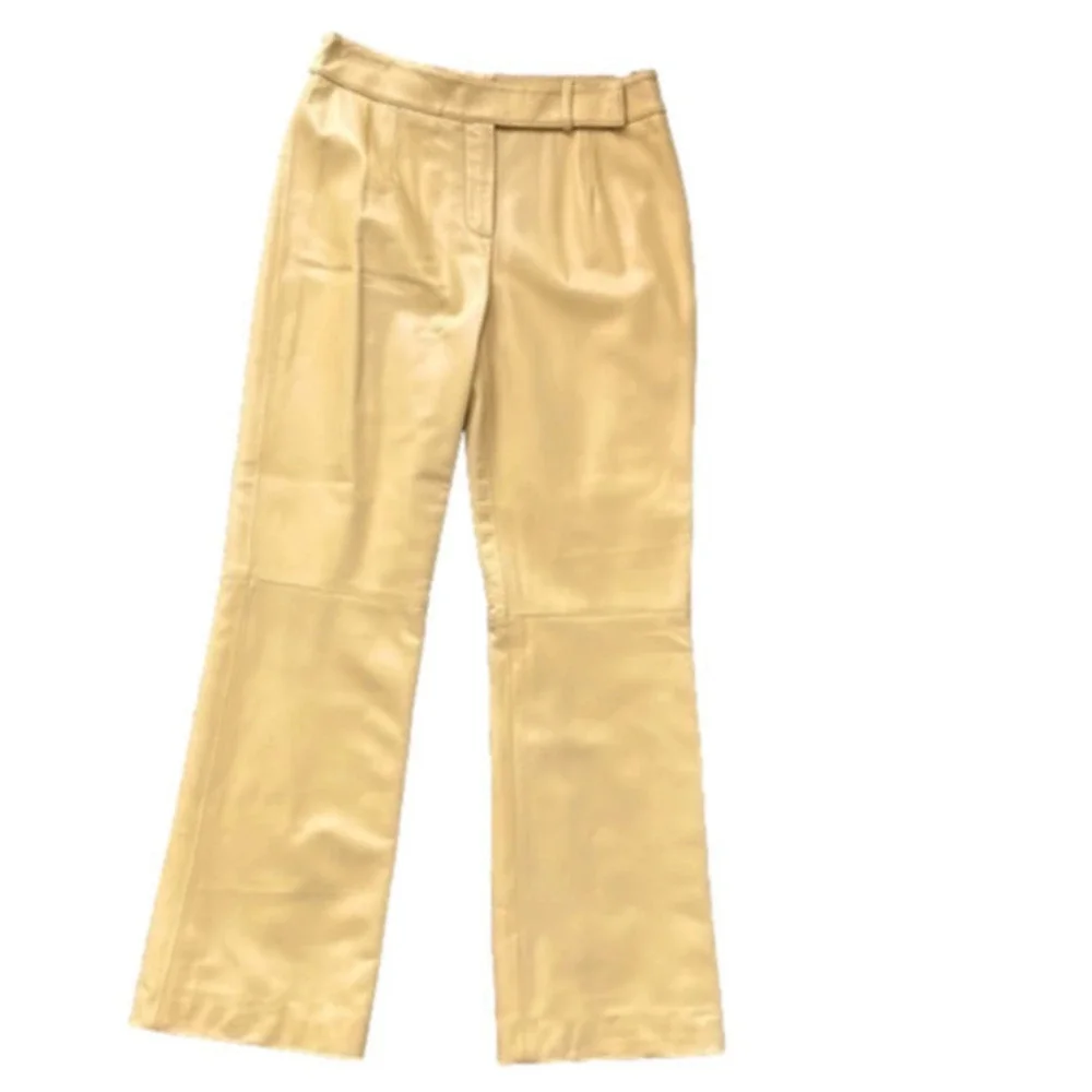 100% Real leather pants mustard golden yellow designer vintage pants high waist